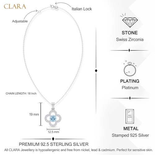 Image of Clara 925 Sterling Silver Blue Pendant Necklace with Chain | Platinum Plated |Minimal Daily Wear | Gift for Women & Girls