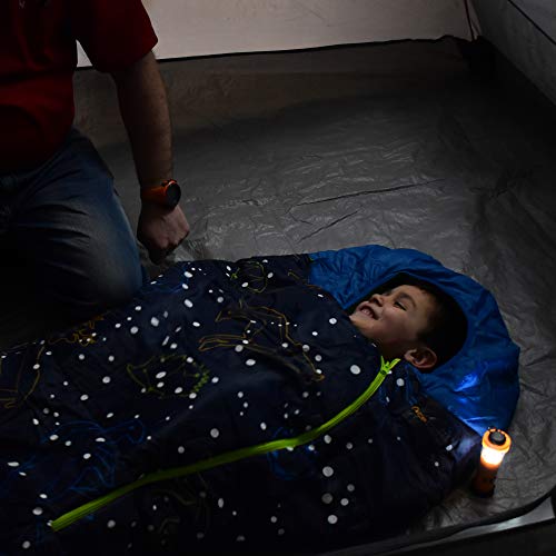 Acecamp Glow In The Dark Mummy Sleeping Bag For Kids And Youth, Temperature Rating 30°F/-1°C, Water-Resistant For Camping, Hiking, And Slumber Party (Blue, Kid's) #TOP5