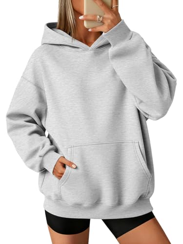 ATHMILE Hoodies for Women Oversized Sweatshirts Cute Fleece Long Sleeve Sweaters Loose Casual Pullover Fall Outfits Winter Y2k Fashion Teen Girls 2024 Grey