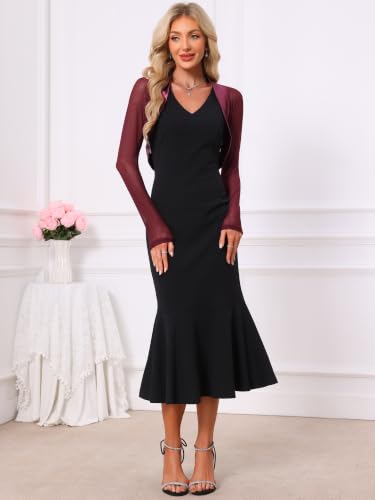 Image of Allegra K Women's Satin Shrug Wedding Open Front Mesh Evening Formal Bolero