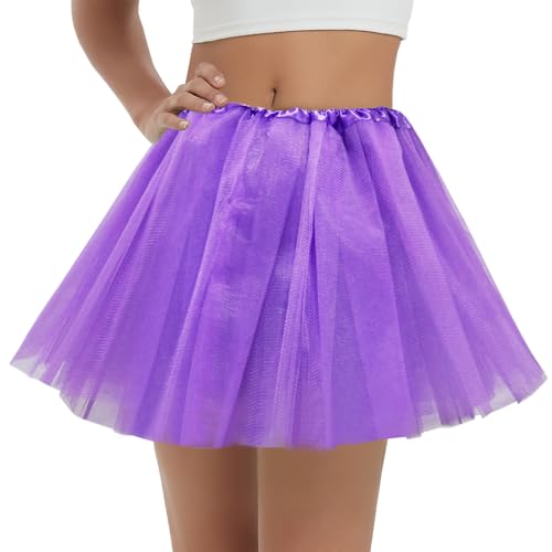 Women's 5-Layer Tulle Tutu Skirt, Fluffy Dance Dress for Cosplay, St. Patrick's Day Halloween Costume, Party, Running (US, Alpha, Large, Regular, Regular, Purple) -  UAREBST