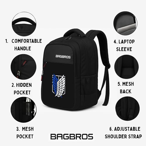 Image of Bagbros Anime Printed Backpack Laptop Bagpack | 30L Wings of Freedom Anime AOT Print Backpacks Multi-Storage Backpack, Laptop Bags, School Bags, College Bags
