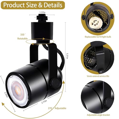 Image of GU10 LED Black Track Lighting Complete Kit, 4000K Natural White, 12 Packs GU10 Dimmable Ceiling Spotlight Fixture with 13.12ft H Type Track Rails, Replaceable 10W LED Bulbs for Home