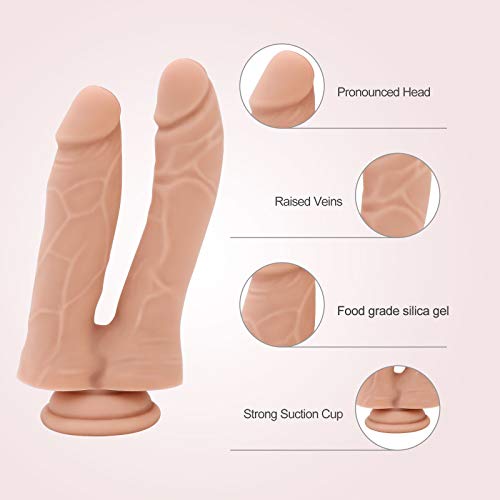 7 Inch Realistic Ultra-Soft Liquid Silica Gel Double-Ended Dildo For Beginners With Flared Suction Cup Base For Hands-Free Play, Flexible Dildo With Curved Shaft For Vaginal G-Spot And Anal Play #TOP1