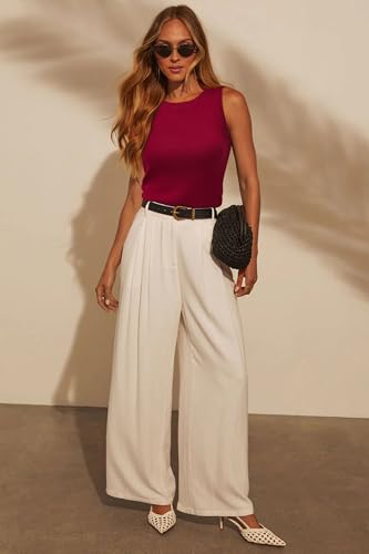 Arach&Cloz 2025 Womens Wool Blend Tank Tops Summer Fall Sleeveless Vest Crew Neck Soft Sweater Cute Fashion Dressy Business Casual Outfits Knit Trendy Work Teacher Clothes Burgundy Red XXL - 5