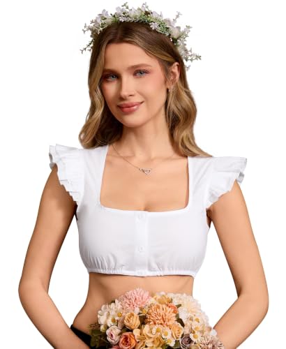 DIRNDLSTERN Dirndlbluse Damen Weiß Flügelärmel Moderne Bluse Trachtenbluse für Oktoberfest Größe 36