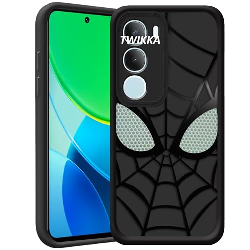 Image of Stylish Spider Back Case Cover Compatible for Vivo T4 lite 5G / Y19 5G / Y19e / Y04 4G / Y29s 5G | Spidey Face Mask Case | Soft Silicone | Camera & Full Body Protection | Shock Proof | (Black)