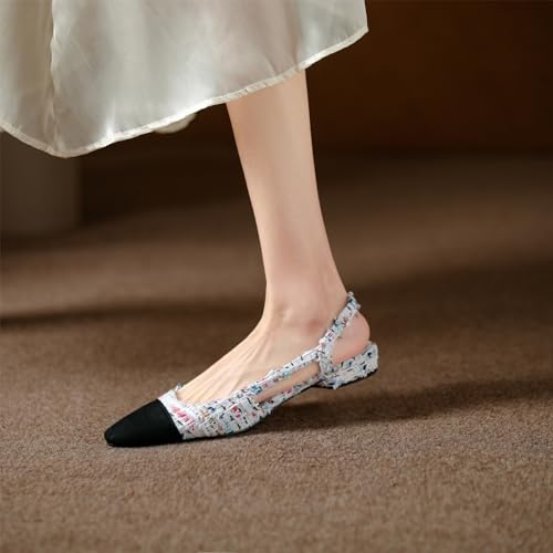 Image of MICIFA slingback flats for women, Round Toe Low heel Sandals Fashion Splicing Dress Shoes for Women