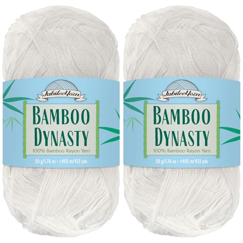 JubileeYarn Bamboo Dynasty Yarn - 50g/Skein Fingering Weight Bamboo Rayon - 01 White - 2 Skeins