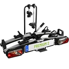 EUFAB 11521 Fahrradträger PREMIUM 2, E-Bike geeignet, komplett vormontiert, Diebstahlschutz, für 2 Fahrräder, für Anhängekupplung, Schwarz, Silber