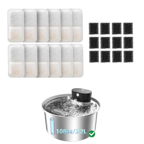 12 Pack Cat Water Fountain Filter & 12 Pack Pump Filter Sponges Replacement for [PF03] - 12 Filters + 12 Sponges - image 2