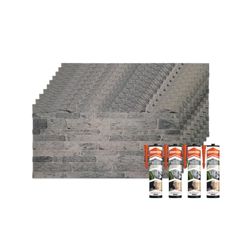 IZODEKOR Wandverkleidung Steinoptik Styropor 3D Wandpaneele - Verblender Steinoptik für Küche, Badezimmer, Balkon, Schlafzimmer, Wohnzimmer, Teras | Steinbrücke (10x Paneele mit 4x Montagekleber)