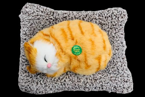 Image of Cute Sleeping Cat Soft Toy with Meow Sound,Cushion for Car Dashboard & Home Decor | Soft Plush Stuffed Animal Pillow for Kids & Gifting (Orange, Medium)