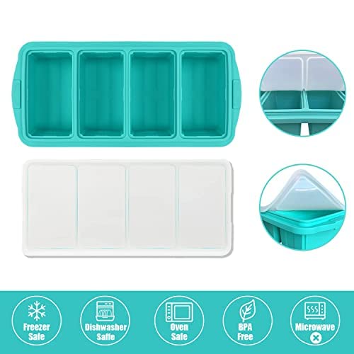 Silicone Freezing Tray With Lid, Large Ice Cube Tray Non-Stick Soup Freezer Container With 4 Compartments For Storing And Freezing Soups, Broths, Sauces And Liquid Diets, Oven And Dishwasher Safe… #TOP4