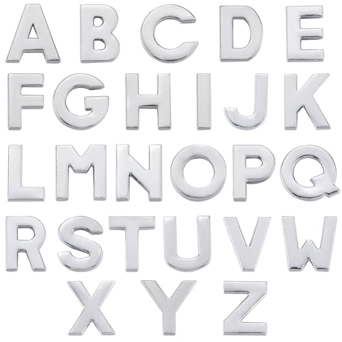SUNNYCLUE 1 Box 52Pcs 26 Styles Alphabet Letters Charm Beads Alloy Slide Charms Bulk Metal Art 3D A-Z letter Alphabets Loose Alphabetic Bead Charm for jewellery Making DIY Necklace Bracelet Craft Wome