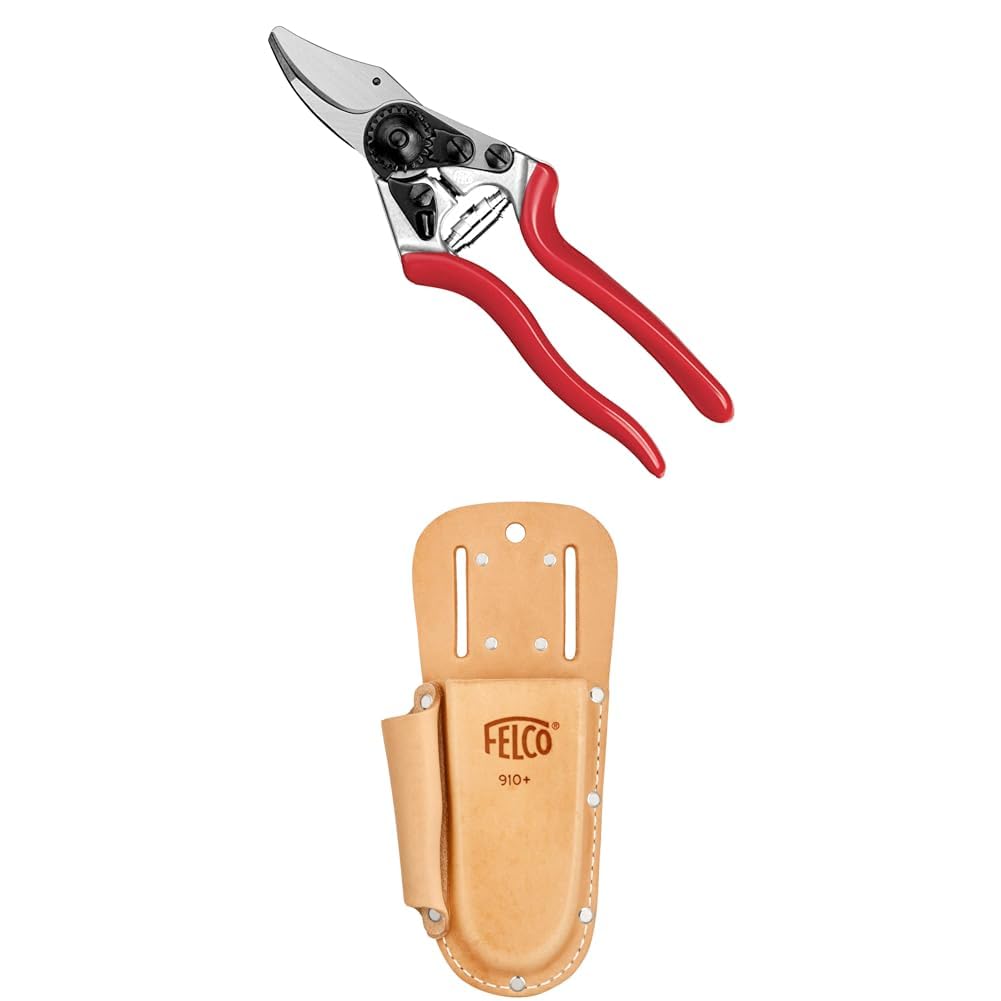 FELCO 6 Gartenschere mit Lederholster 910+ – Kompaktes Set für kleine Hände, ideal für feine Schnittarbeiten im Garten