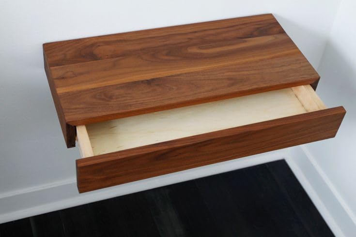 Image of Floating Wall Shelf, Modern Wooden Bedside Storage, Walnut Finish