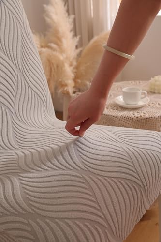 Image of HOMETHREADS Elastic Jacquard Chair Cover - Stretchable, Removable & Washable Short Dining Chair Slipcover | Durable Seat Protector for Kitchen, Dining Room & Banquet Chairs (Light Grey, Pack of 8)