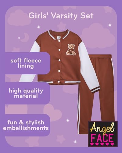 Image of Angel Face Girls Sweatpants Set - 2 Piece Soft Fleece Varsity Jacket and Sweatpants for Girls Sweatsuit Activewear Set