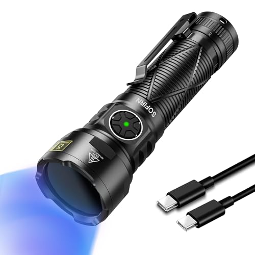 Sofirn SR15 UV Taschenlampe 365nm, UV Lampe Schwarzlicht Taschenlampen Aufladbar, IPX8 wasserdicht für Mineralien, Bernsteinsuche, Haustierurin-Erkennung, Harz, Reisen, Professionelle Inspektion