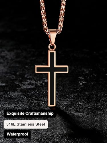 Image of U7 Cross Necklace for Men, Stainless Steel Silver Black Gold Mens Cross Necklace, 22-24 Inches