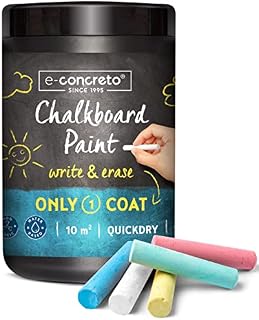 e-concreto One Coat Blackboard Paint Black + Chalk (1000ml) | Water-based and Non-toxic | Black Chalkboard Paint