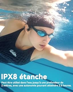 CQWEIC Casque Conduction Osseuse, Casque Natation, IPX8 Etanche sans Fil Bluetooth 5.4, Écouteur de Sport Ouvert avec Lecteur MP3 intégré 32G Mémoire pour la Natation, Le vélo, la Course à Pied