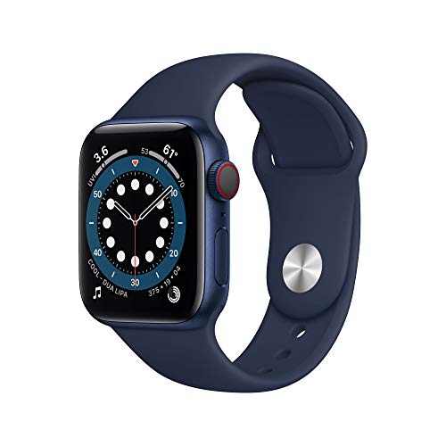 Novità Apple Watch Series 6 (GPS + Cellular, 40 mm) Cassa in alluminio azzurro con Cinturino Sport deep navy