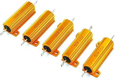 HONJIE 50 Watt 1 Ohm 5% Resistor Aluminum Case Wirewound Chassis Mounted -5pcs