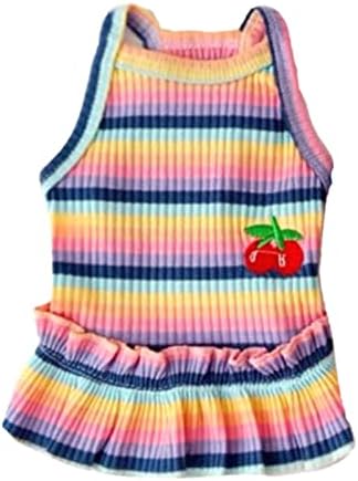 Dog Rainbow Stripe Dress Dog Summer Dress Cat Dress Outfits Soft Breathable Dog Cotton Outfits and Dog Clothes for Small Medium Large X-Large XX-Large Dog Girls Puppy Lightweight Pet Dresses