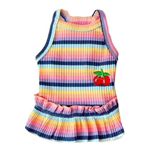 Dog Rainbow Stripe Dress Dog Summer Dress Cat Dress Outfits Soft Breathable Dog Cotton Outfits And Dog Clothes For Small Medium Large X-Large Xx-Large Dog Girls Puppy Lightweight Pet Dresses #TOP8