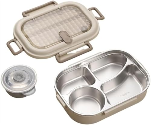 NUOMIE 弁当箱、304ステンレス製 保温ランチジャー、弁当ボックス、電子レンジ対応 真空断熱スープランチセット 漏れ防止ボックス 通勤 学校 旅行 ピクニック 屋外使用に最適 仕事用 学生用 男女通用 (1500ml(4つのコンパートメント+断熱バッ
