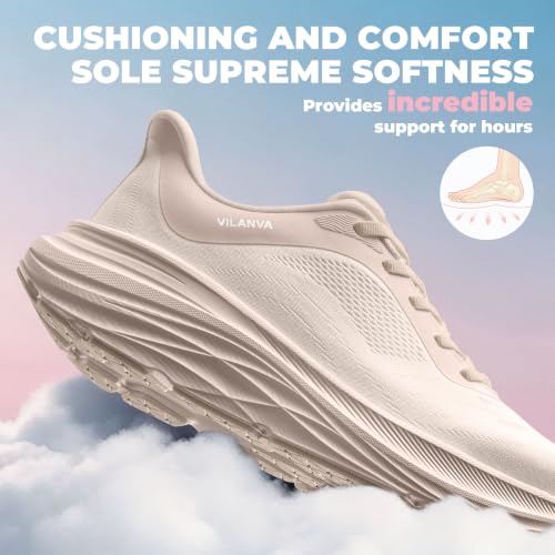 Vilanva Women's Comfortable Apricot Walking Shoes Cushion Running Tennis Shoes Non-Slip Workout Gym Athletic Breathable Trendy Fashion Sneakers Size 9.5 — view 3