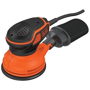 Black+Decker Exzenterschleifer (240W, mit integrierter Staubabsaugung, zum Schleifen/Polieren, werkzeugloser Zubehörwechsel, ergonomisches Griffdesign, Klettfix-System) KA199, Orange