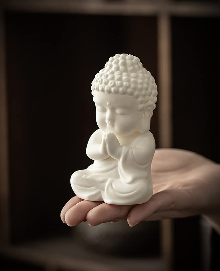 Estatua Baby Buddha de porcelana blanca 4 pulg miniatura 2