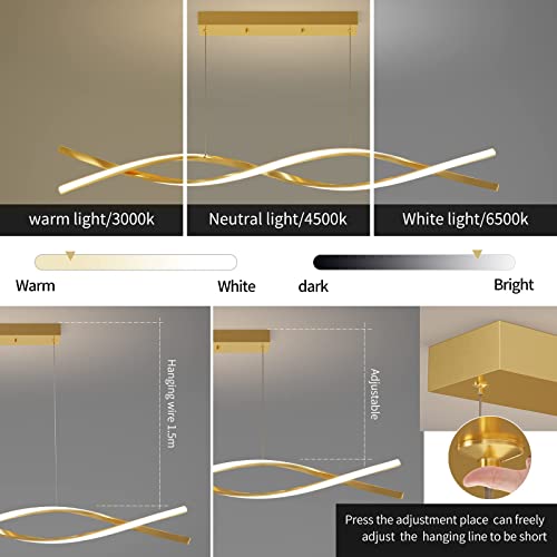 Modern Ceiling Pendant Light, With Remote Control Dimmable 3 Color Mode & Brightness Ceiling Lamp, Anti-Flicker Dining Light Fixture For Kitchen, Dining Room (Gold, 39In) #TOP2
