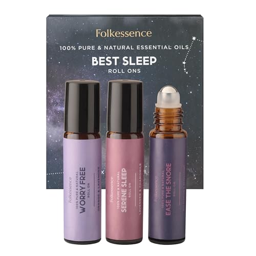 Folkulture Essential Oil Roll On Set of 3 | Calm Roll Ons Blend for Skin, Massage, Relaxation Essential Roller | Eucalyptus, Orange, Lavendar Roll On Set (Sleep)