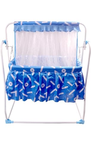 Image of Premium New Born Baby Sleep Swing Cradle /Jhula /Palna /Bed /Baby Bedding with Mosquito Net and Cradle for 0-13 Months (Blue)