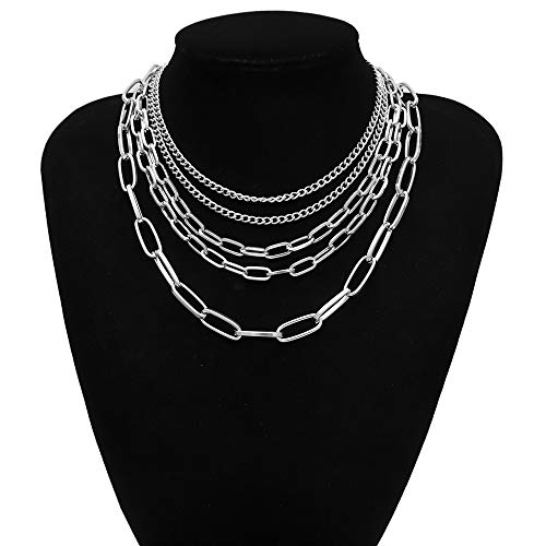 MOKAVIKY 25 Punk Chunky Necklaces for women Silver Chain Goth Layered Necklace4