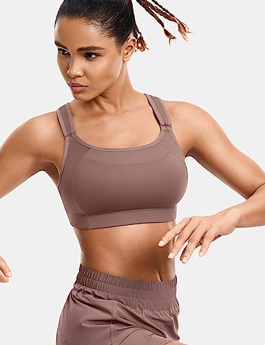 SYROKAN Front Adjustable Sports Bras for Women High Impact Wirefree Comfort No Bounce Support Workout Running Bra Umber 36D