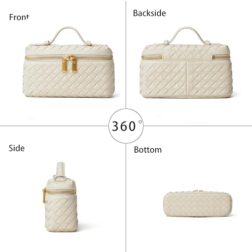 Image of DAILANDO Small Top Handle Box Purse, Designer Handwoven Mini Tote and Crossbody Bag With Long Detachable Shoulder Strap (Beige)