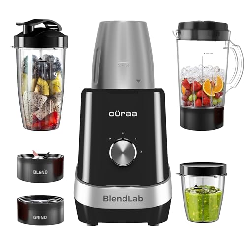 Image of Curaa BlendLab Mixer Grinder for kitchen 4 Jars 100% Copper Motor Stainless Steel Jar for Spice Grinding & Chutneys Compact Smoothie Blender Smoothies Maker 2 Year Warranty, 400w