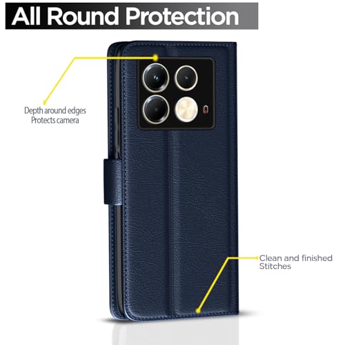 Image of Pikkme Flip Cover for Infinix Note 40 5G Leather Finish | Inside TPU with Card Pockets | Wallet Stand and Shock Proof | Complete Protection Button Flip Case(Blue)