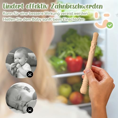 ORAGKE Beißröhrchen Zahnungshilfe Baby BPA-frei, 6 Stück Silikon Kaustange Baby Zahnen, Beißstange mit 2 Reinigungsbürsten, Beißstab Zahnen Hilfe, Beißring Beißspielzeug ab 3 Monate, Spülmaschinenfest