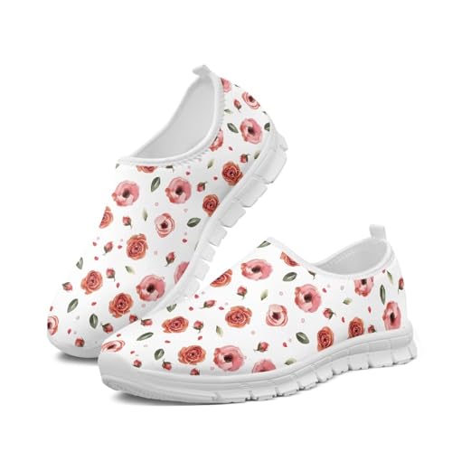 Flowers Print Women Slip On Low Top Casual Loafers Comfortable Travel Walking Shoes Non Slip Sports Mesh Running Sneakers US 5-13 for Winter