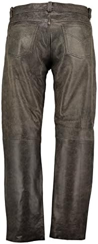 Men's Stonewash - Distressed - Vintage - Cowhide - Leather - Pants - Mid Rise, 100% Genuine Leather, Motorcycle & Casual Wear