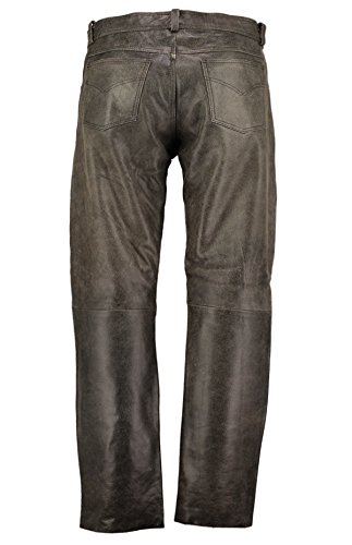 Men's Stonewash - Distressed - Vintage - Cowhide - Leather - Pants - Mid Rise, 100% Genuine Leather, Motorcycle & Casual Wear