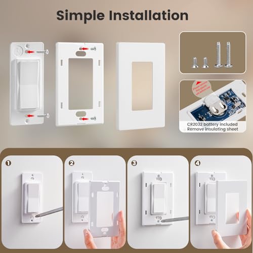 Image of SURAIELEC Wireless Light Switch Receiver Kit, No Neutral Wire for Old Homes