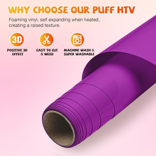 Image of VinylRus Puff HTV Heat Transfer Vinyl Roll, Purple, 12 inch x 6FT