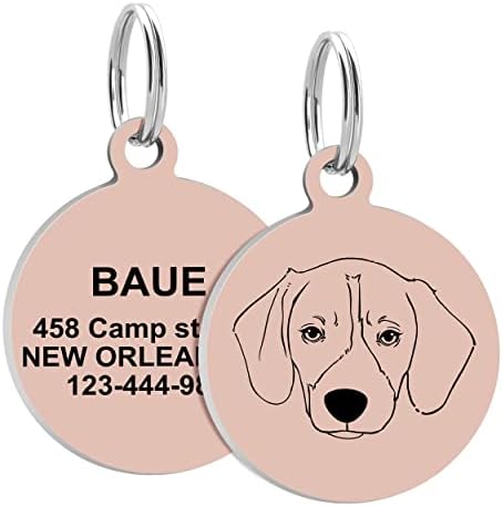 KINYABLUE Print Round Stainless Pet ID Tags,Personalized Dog Tags, Front&Back up to 4 Lines of Text, Custom Dog Tags,for Beagle,Large Size